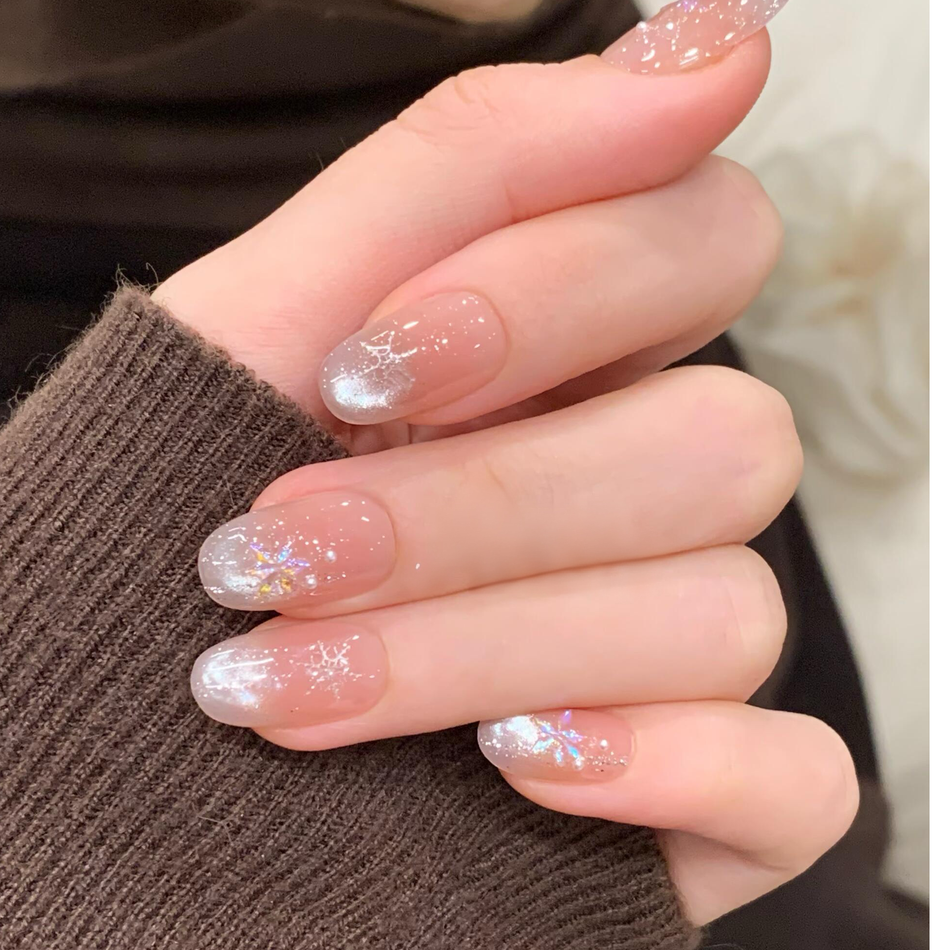 Nice SoSo【雪绒冰花】纯手工穿戴甲纯欲手绘猫眼碎钻温柔显白小众