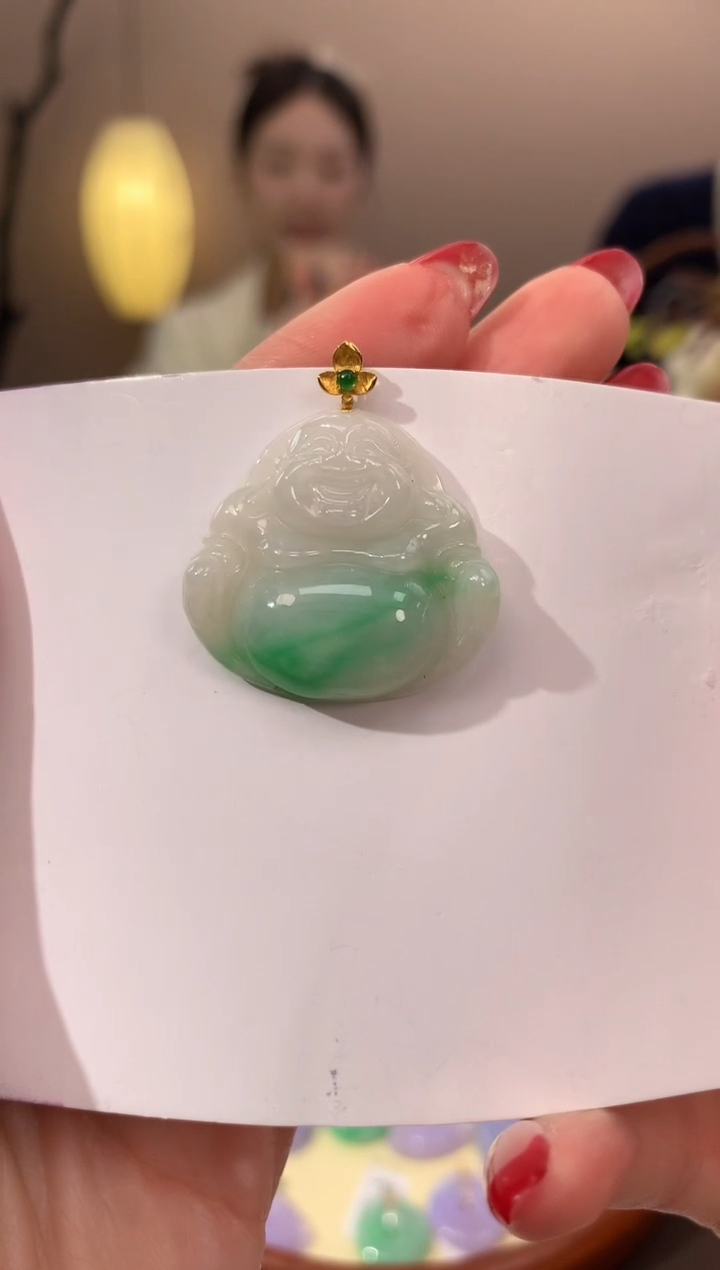 【闪购商品】翡翠颈饰18K金镶嵌天然缅甸a货翡翠