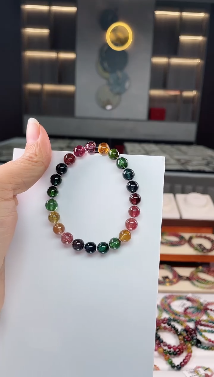 未镶嵌老矿碧玺彩虹单圈手串7mm+碧玺（多样性发一条）Q