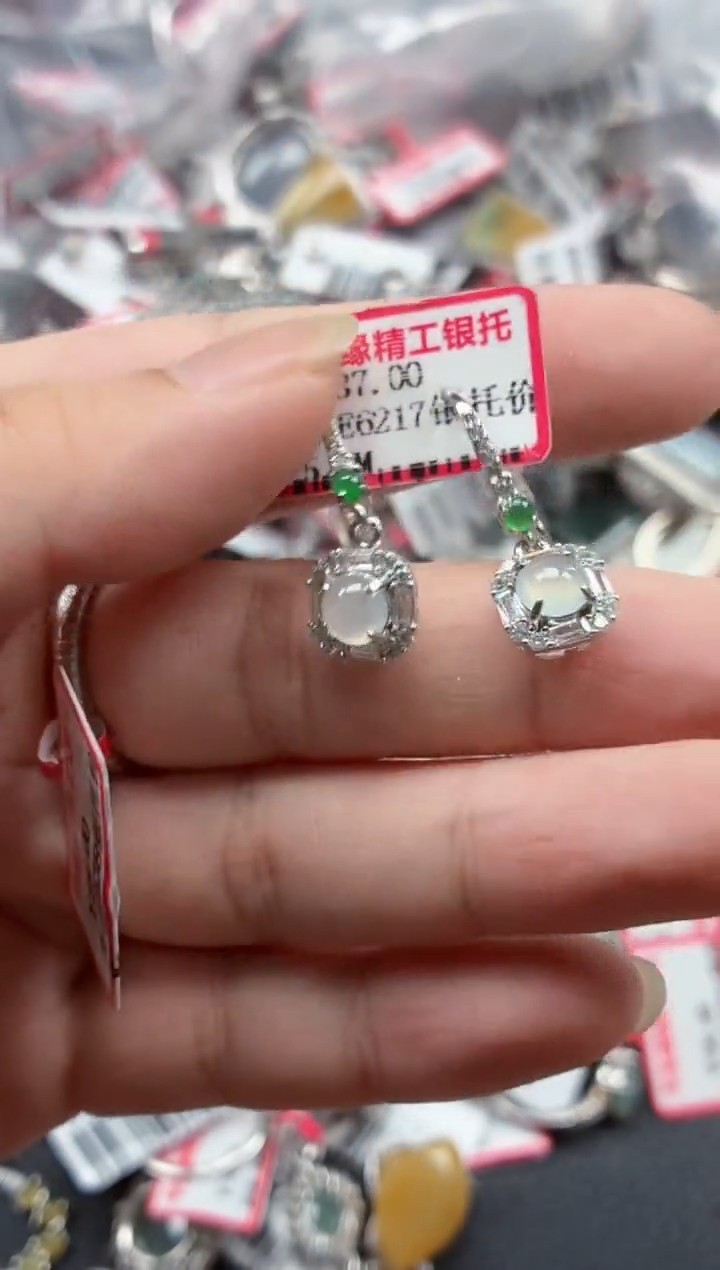 银S925镶嵌戒指翡翠天然A货缅甸翡翠