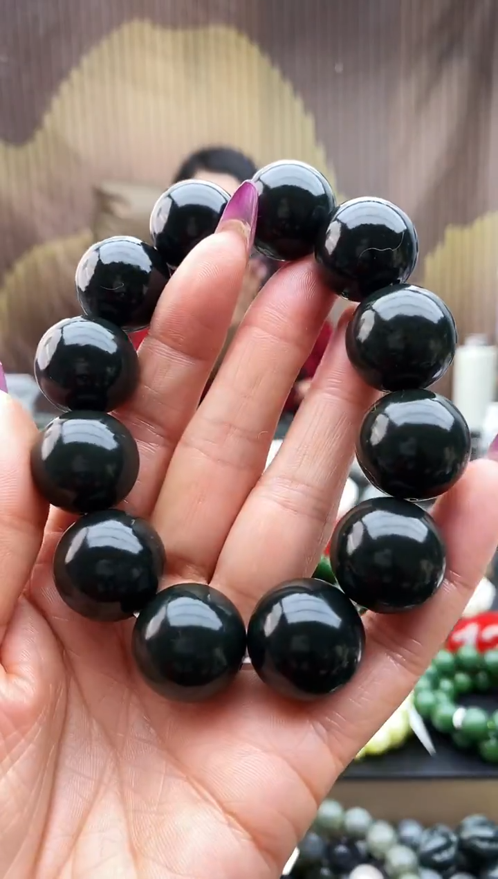 未镶嵌手串和田玉黑青20