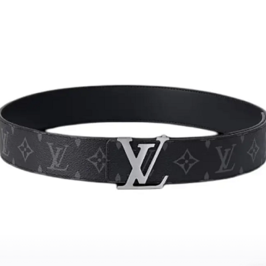 【中秋好礼】LV 男士Monogram帆布和黑色小牛皮银扣双面腰带40毫米