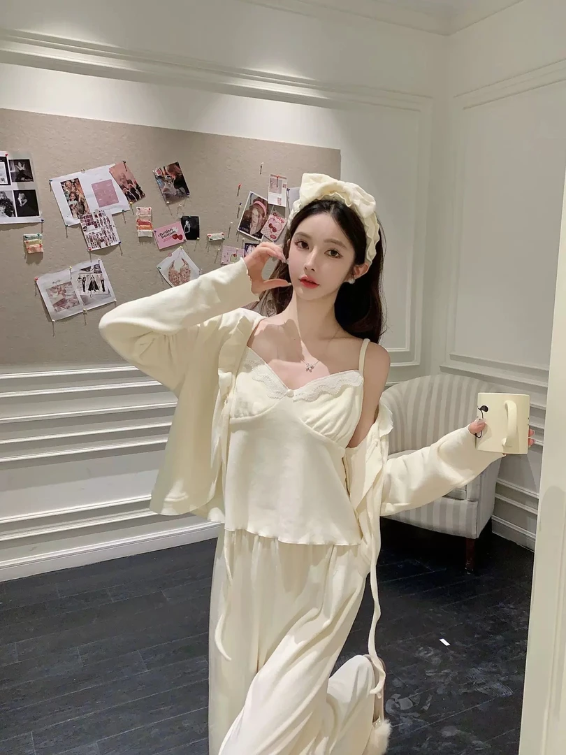西米【奶油舒芙蕾】海岛绒长袖长裤可外穿套装纯欲加绒睡衣女秋冬