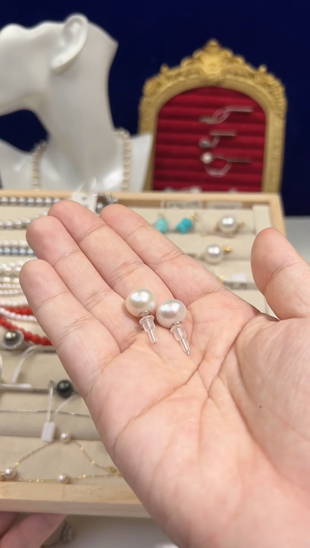 银S925镶嵌耳饰淡水珍珠菀*精美时尚淡水珍珠耳钉