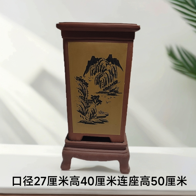 厂家直销宜兴紫砂大号手工签筒悬崖盆景透气花盆高档家居装饰