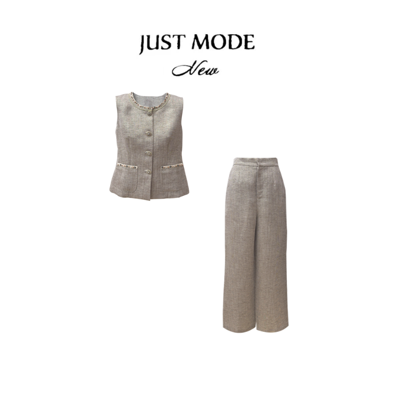 奶糖专属【千金玛德琳】简约轻奢时尚亚麻套装女上衣+裤子两件套033