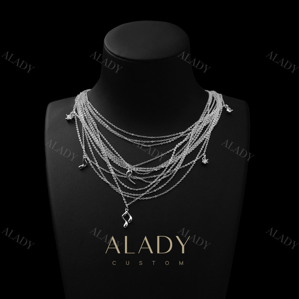 合金合成锆石项链 银丝三千层层锁链音符项链