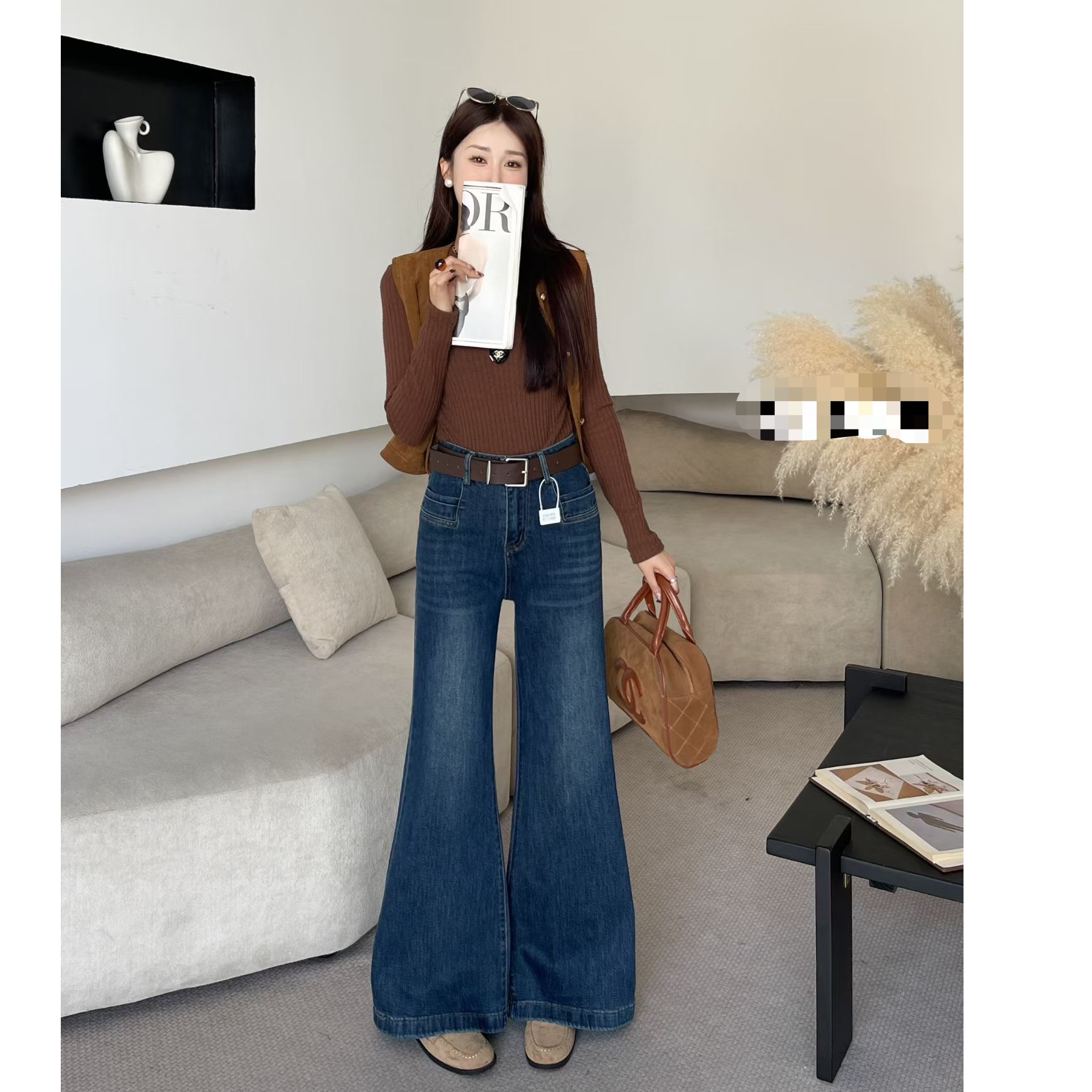 高弹高腰牛仔裤小个子微喇显腿长裤子设计感春秋冬款气质百搭