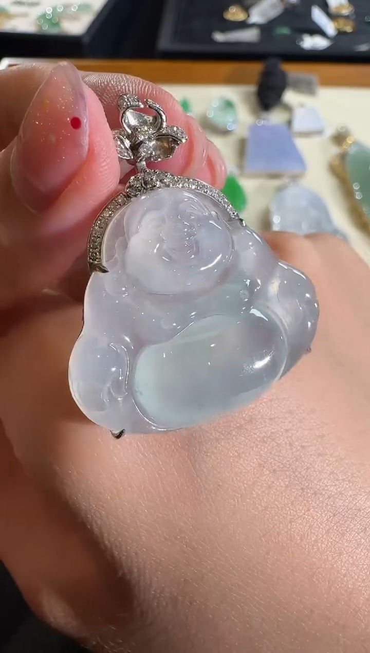 【闪购商品】翡翠吊坠(不含链)18K金镶嵌【源头工厂】钻石镶嵌