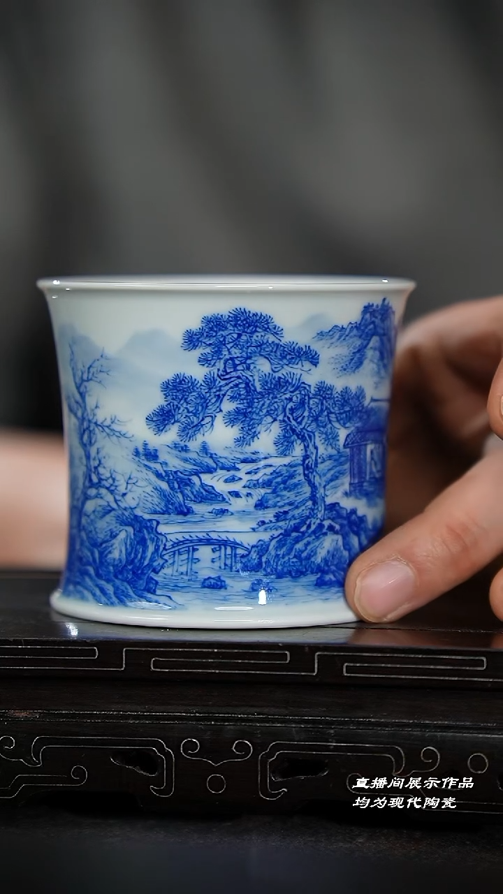a**w119-1山水束腰杯（良朋珍玩）