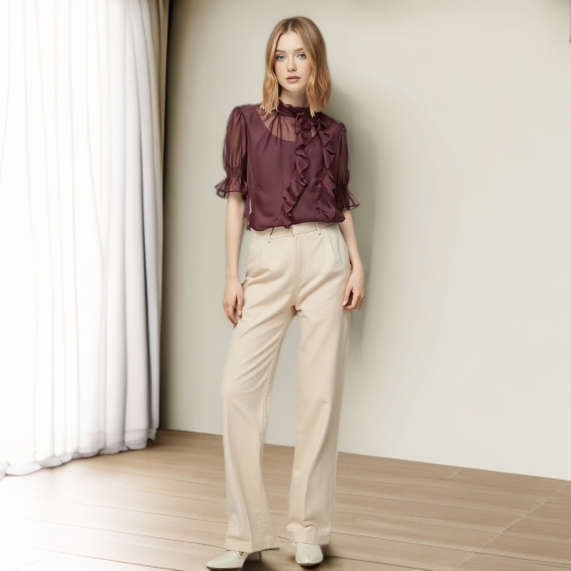 夏季新款纯色立领衬衫上衣T202