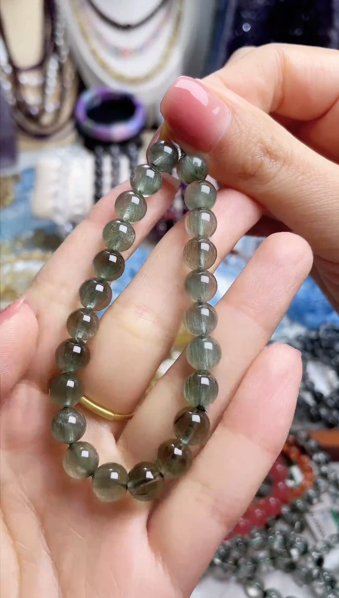 【闪购商品】水晶手链未镶嵌8mm拉丝绿发晶手链