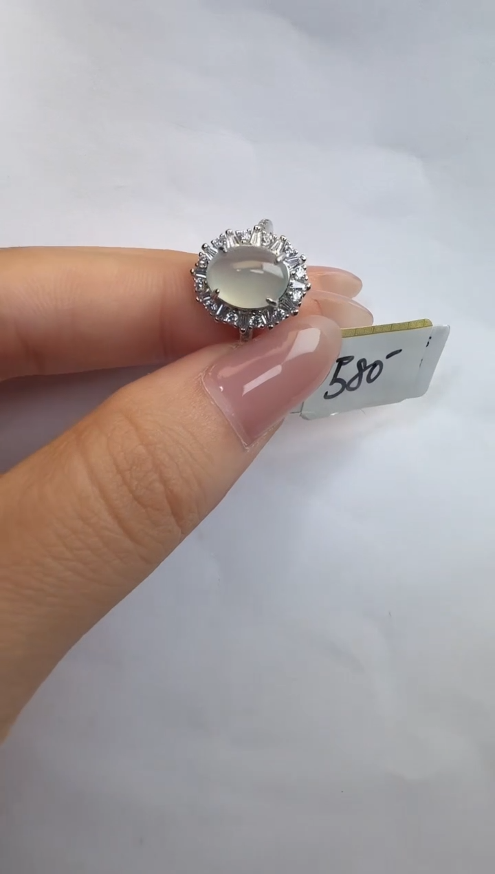 银S925镶嵌戒指翡翠925银镶A货翡翠戒指257