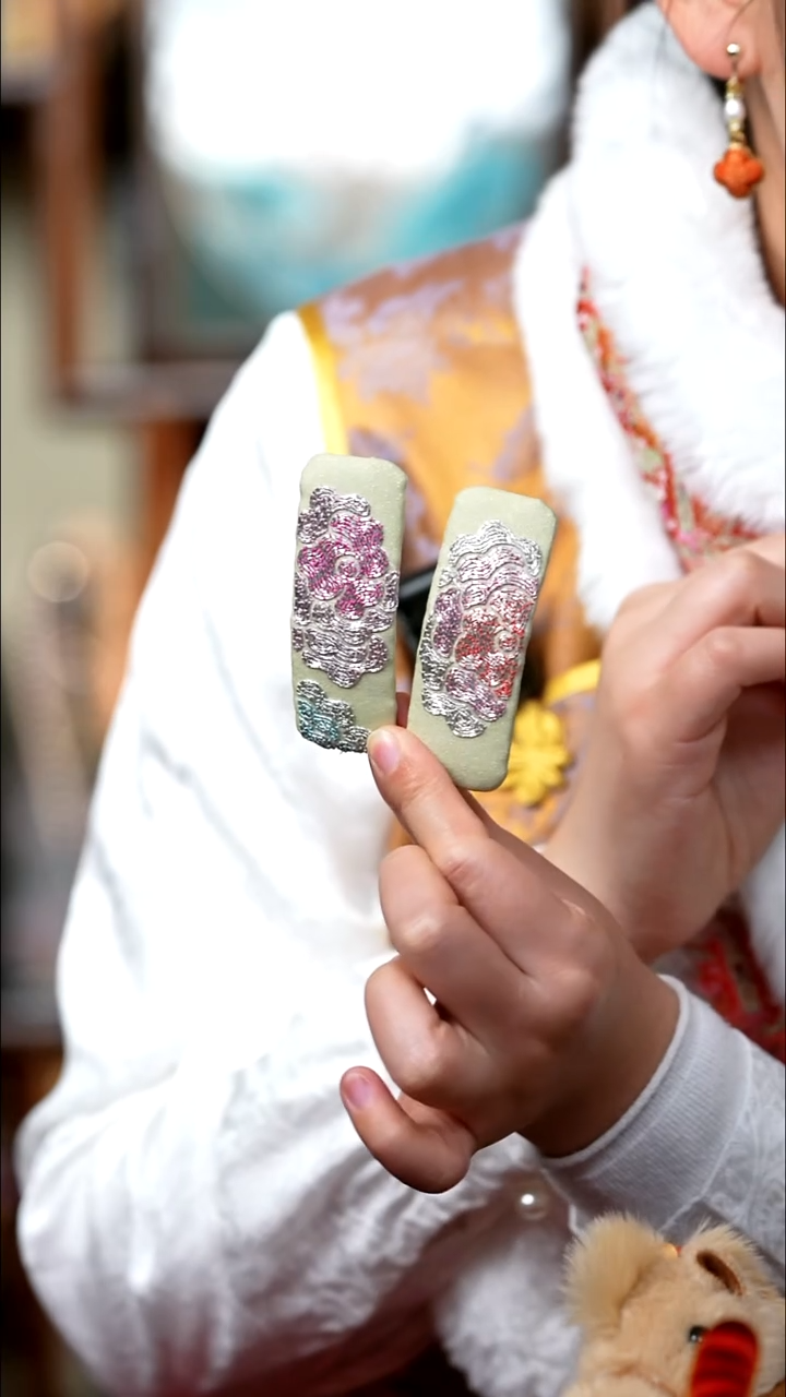 织绣单个发夹+非遗国风手工美物