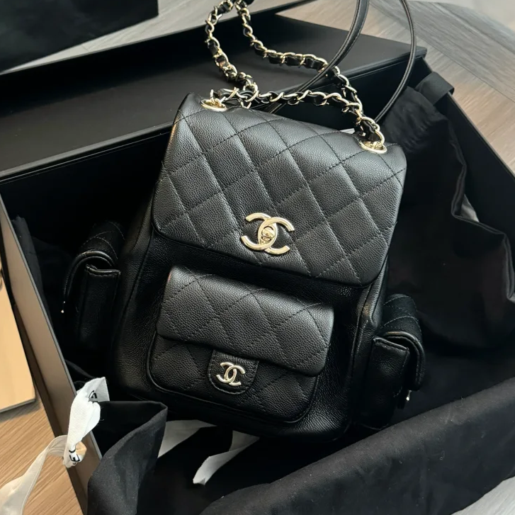 99新 Chanel/香奈儿 小花6枫23K Cargo Duma 坦克双肩包大号 黑色