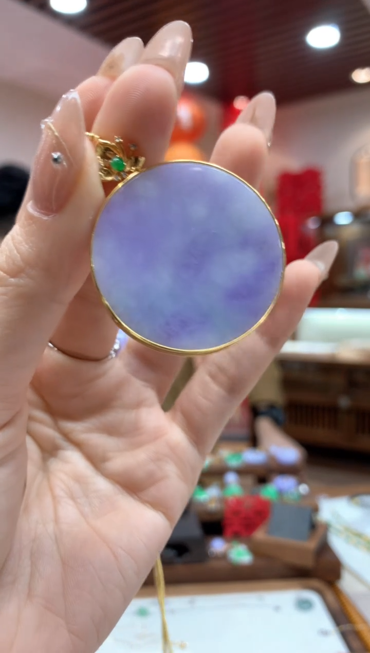 【闪购商品】翡翠吊坠(不含链)18K金镶嵌圆牌