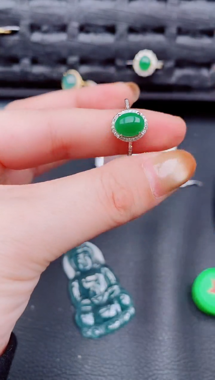 【闪购商品】翡翠戒指银S925镶嵌天然a货翡翠969