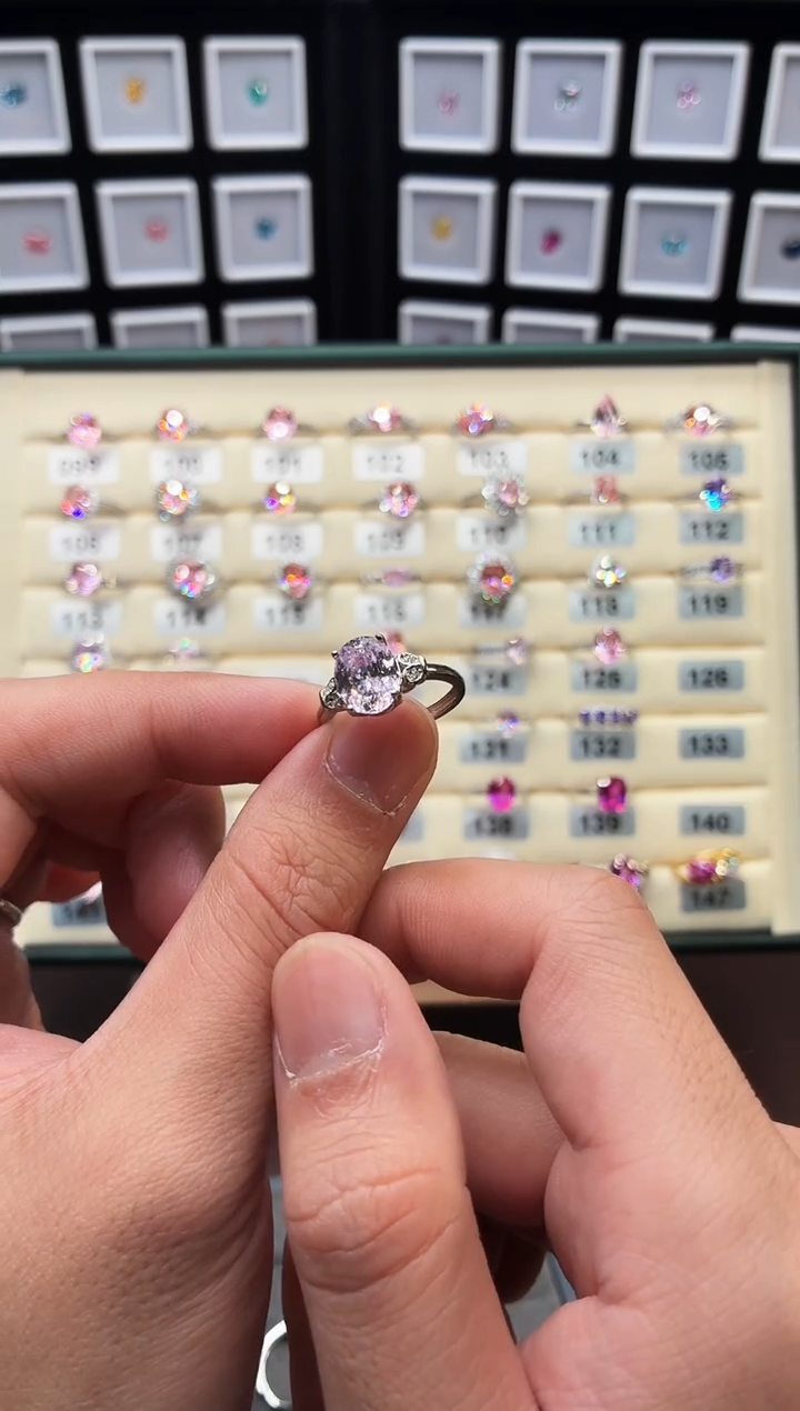 无925银山**猫轻奢樱花粉色女神戒