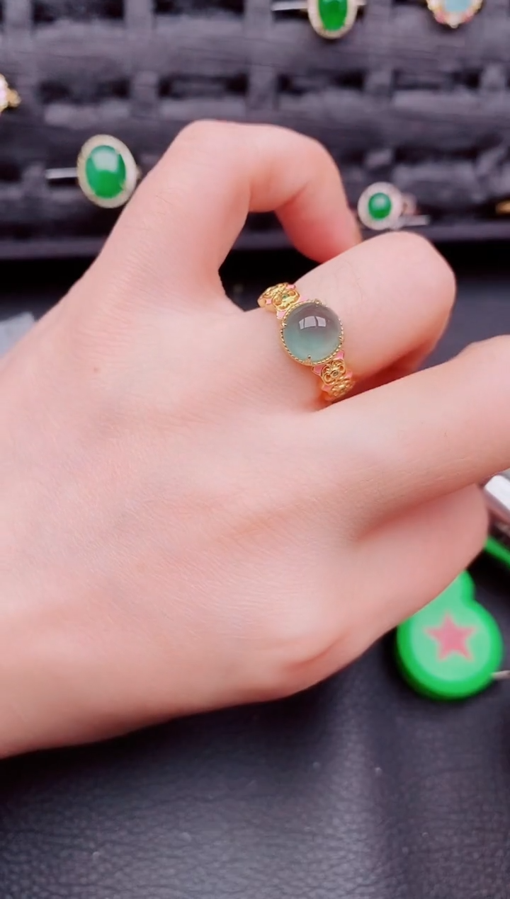 【闪购商品】翡翠戒指银S925镶嵌天然a货翡翠854