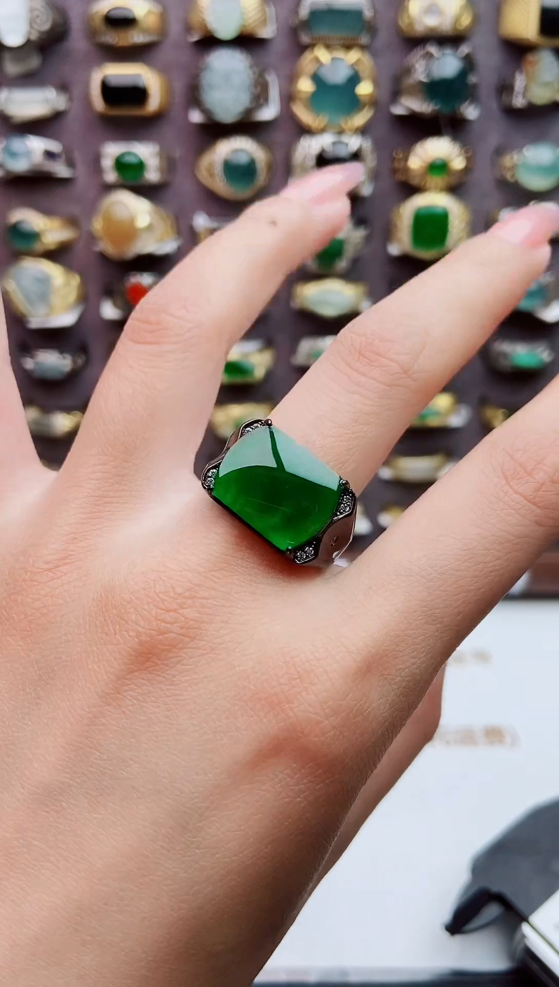 银S925镶嵌戒指翡翠天然翡翠男戒