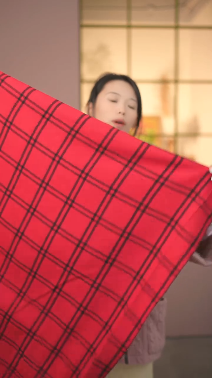 羊毛2.3米G&CC羊毛交织面红黑格纹夹克大衣料布料宽145CM