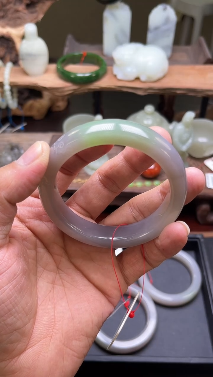 【闪购商品】和田玉手镯未镶嵌青海烟紫带翠手镯60+圈9003049