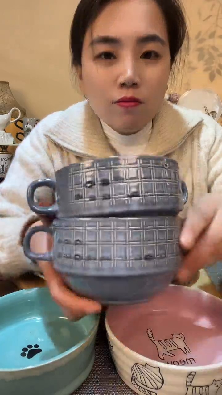 【闪购商品】瓷片2个5英寸复古双耳碗 微瑕介意勿拍