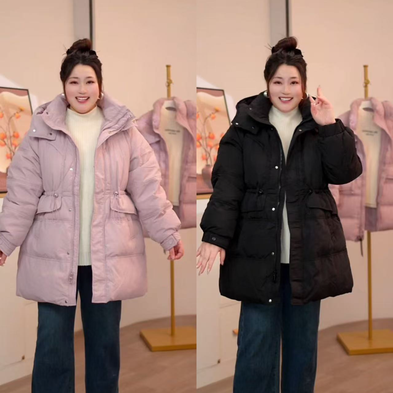 悦悦大码羽绒服女冬季胖mm2024新款加肥中长款韩版收腰修身外套