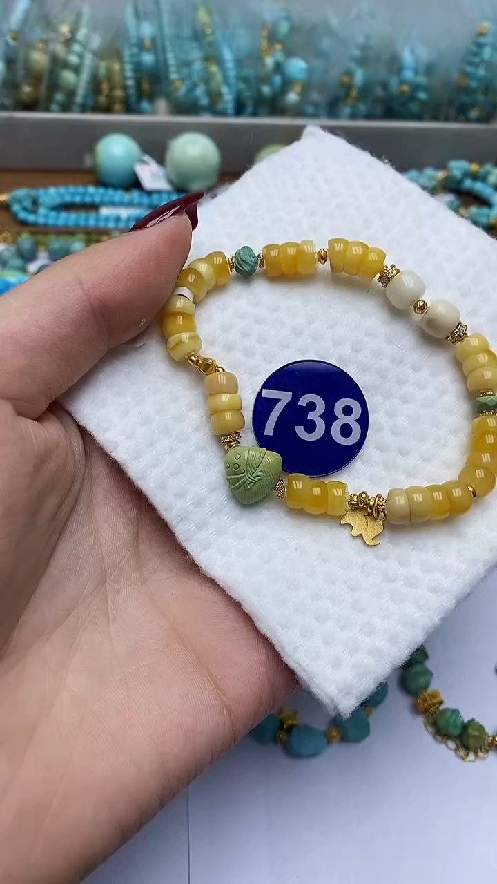 【闪购商品】蜜蜡手链银S925镶嵌738手串