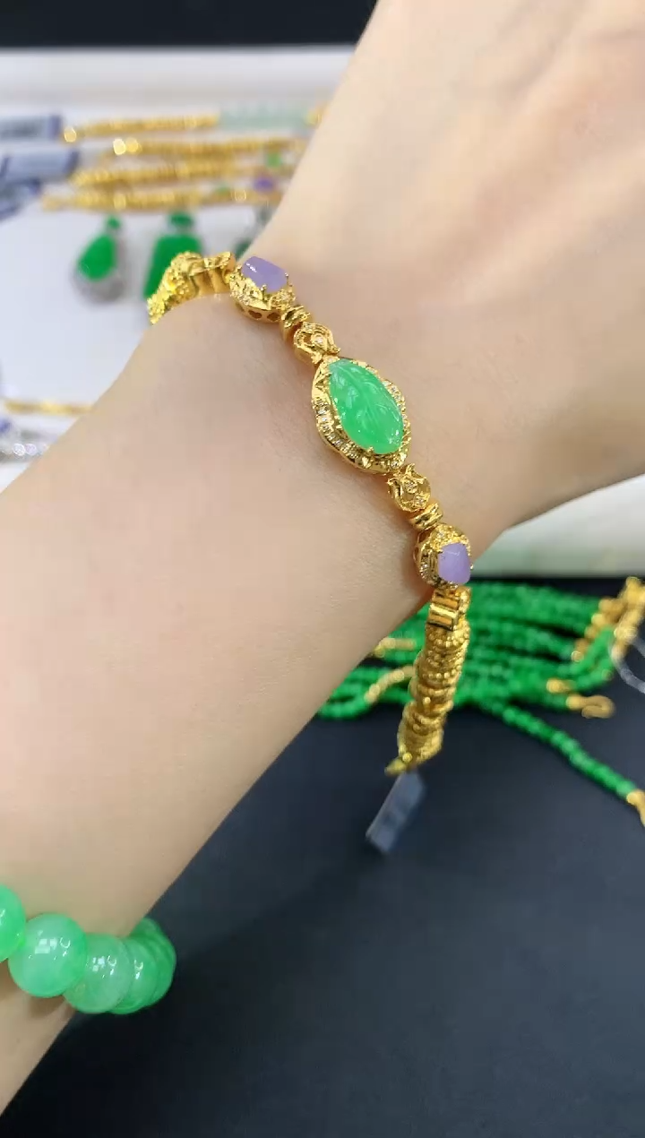 足金镶嵌手链翡翠含k金|9800
