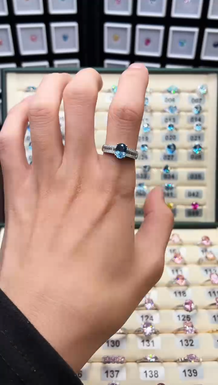 银S925镶嵌戒圈海蓝宝石111