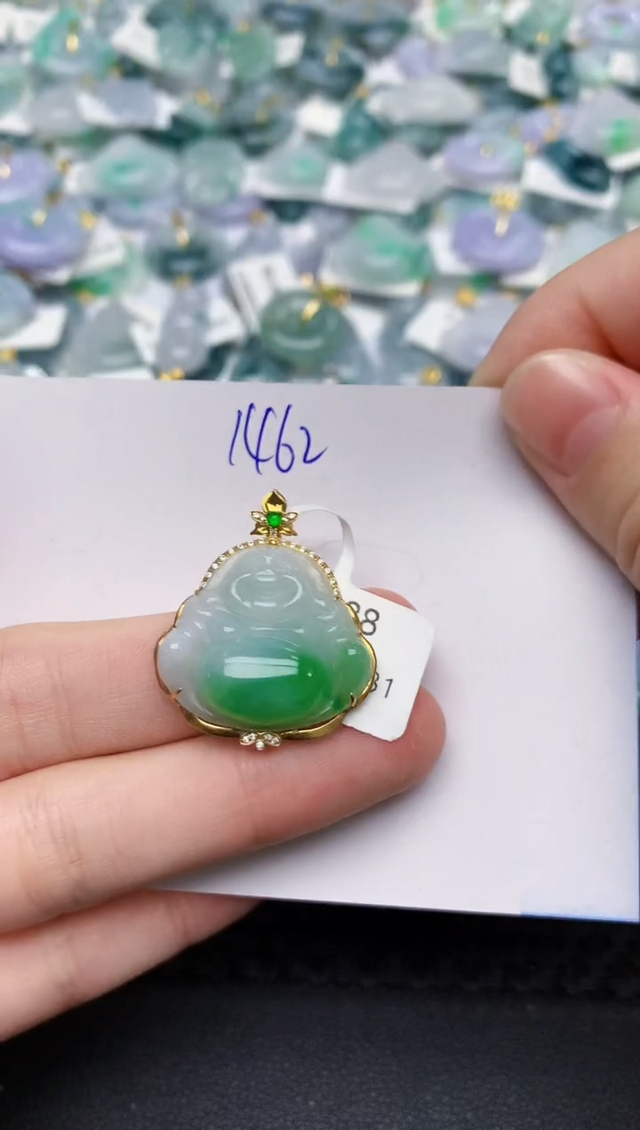 颈饰18K金镶嵌翡翠天然缅甸A货翡翠百元以上9元证书费自理