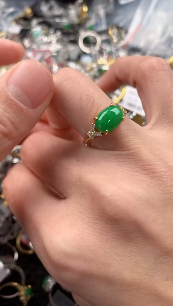 银S925镶嵌戒指翡翠666   1