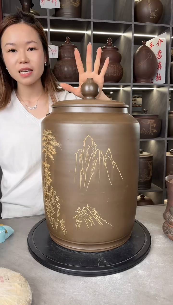 【闪购商品】杯本陶手作坭兴陶15-20斤茶叶罐底部微瑕