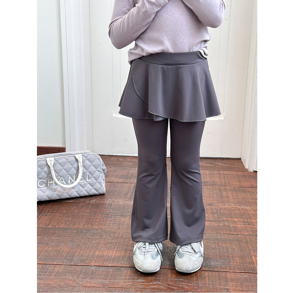 【新品】女童秋锦纶棉感运动假两件长裤子儿童高弹喇叭裙裤25F004