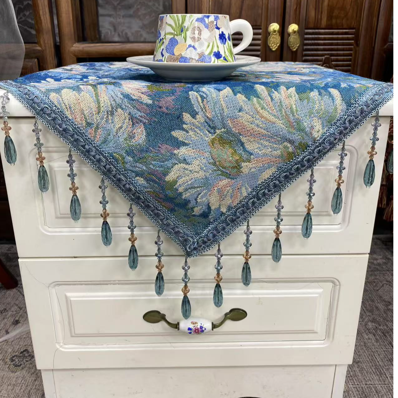 美式卧室床头柜防尘罩盖布正方形方巾桌布高档洗衣机防晒布艺盖巾