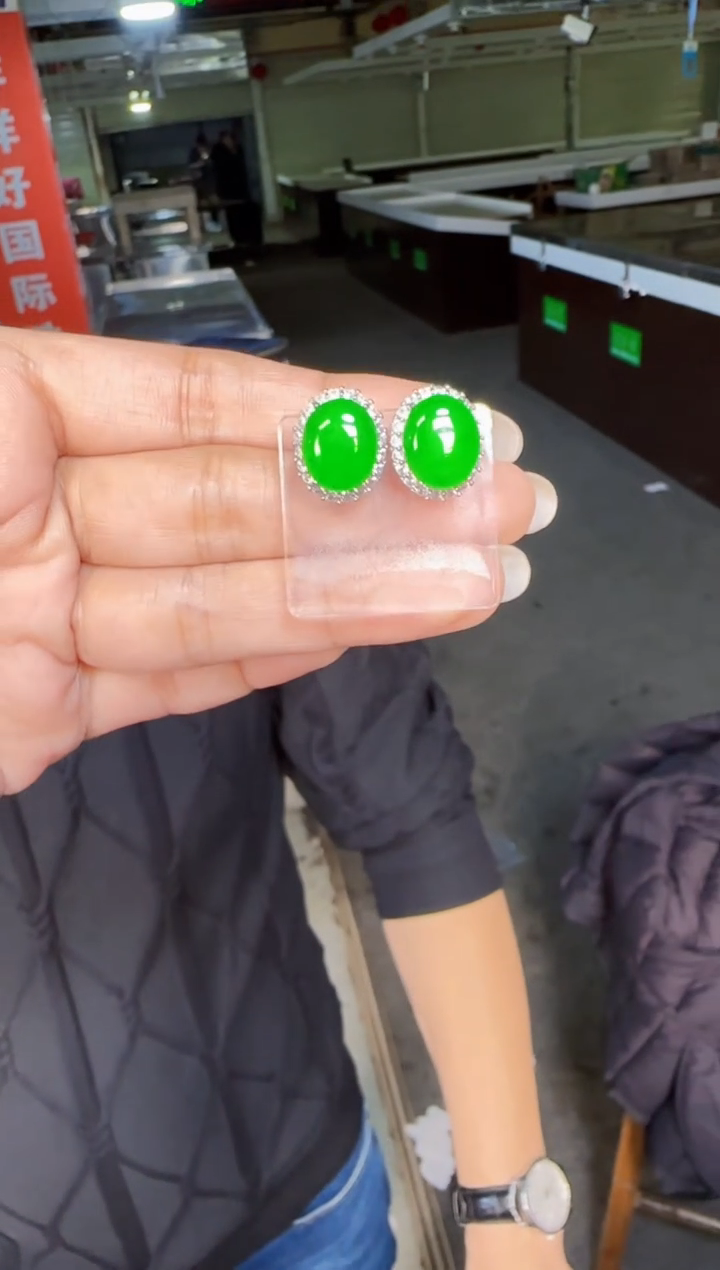 未镶嵌定制翡翠翡翠耳环36