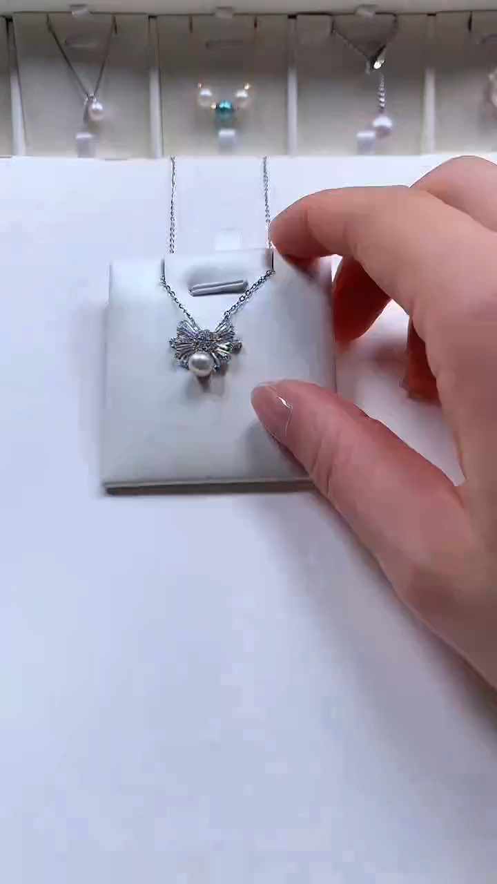 【闪购商品】海水珍珠颈饰银S925镶嵌海水珍珠t方蝴蝶套链