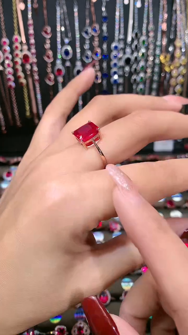 【闪购商品】红宝石戒指银S925镶嵌10玫瑰金