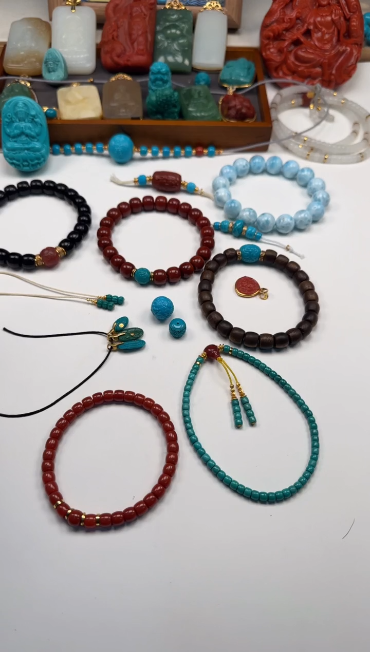 18K金镶嵌绿松石手串手串长***～手串手串