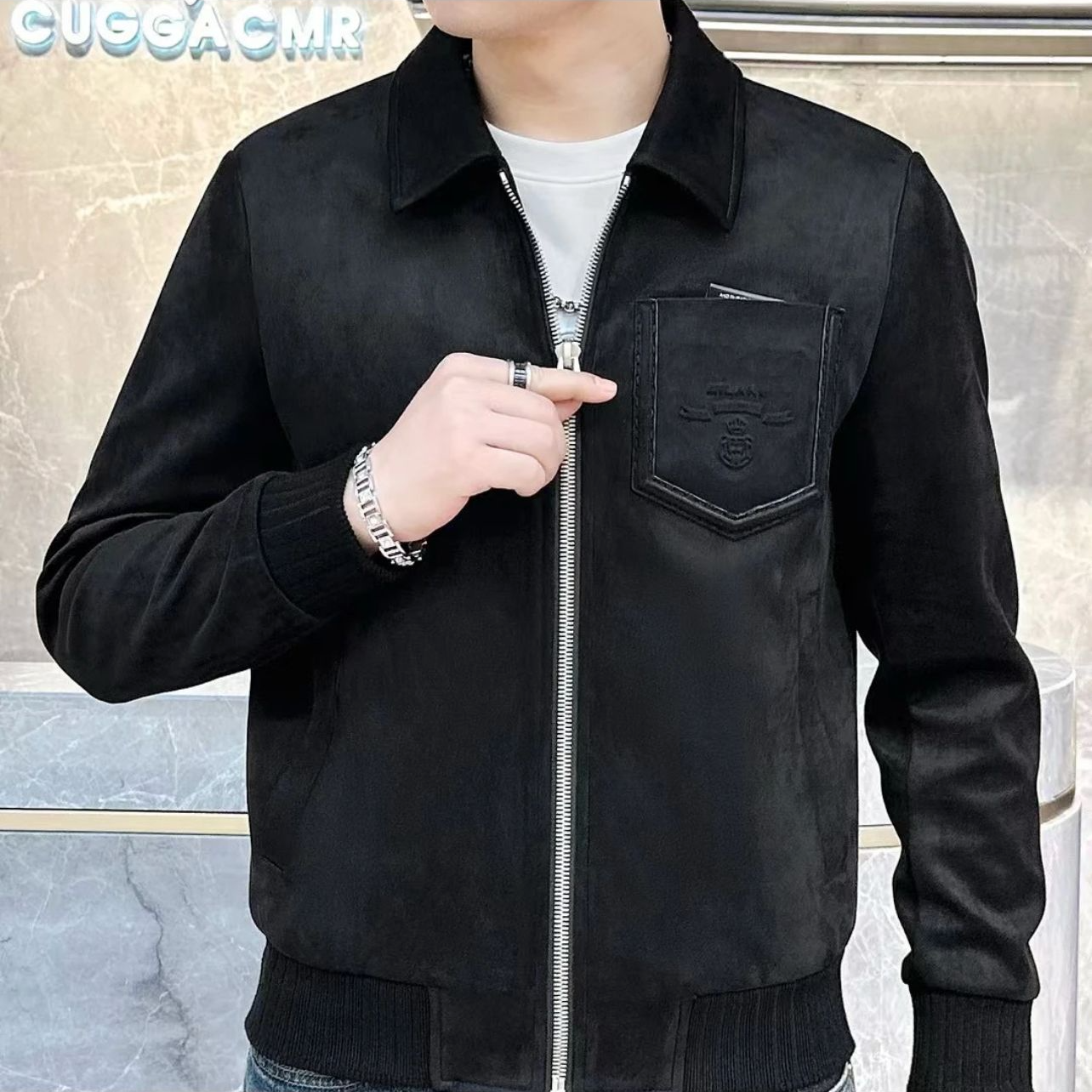 高端欧货秋冬新款翻领男士休闲时尚百搭夹克轻奢修身外套23637