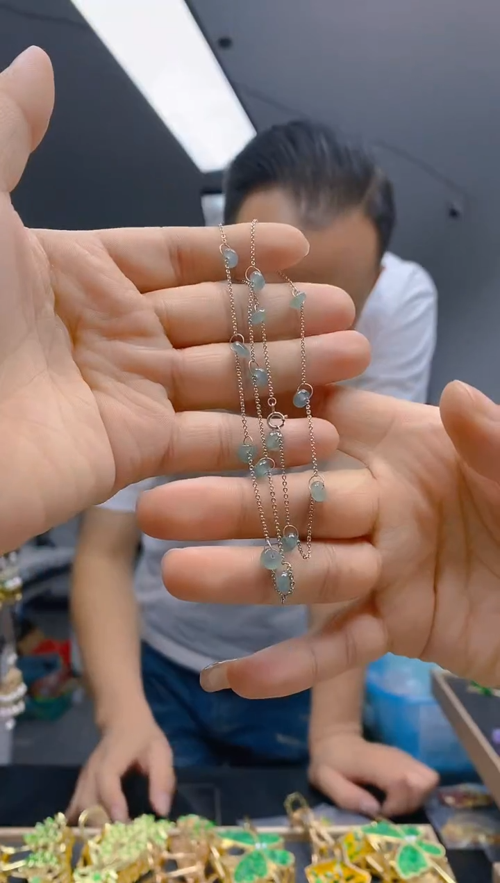 【闪购商品】翡翠耳饰银S925镶嵌323翡翠锁骨链