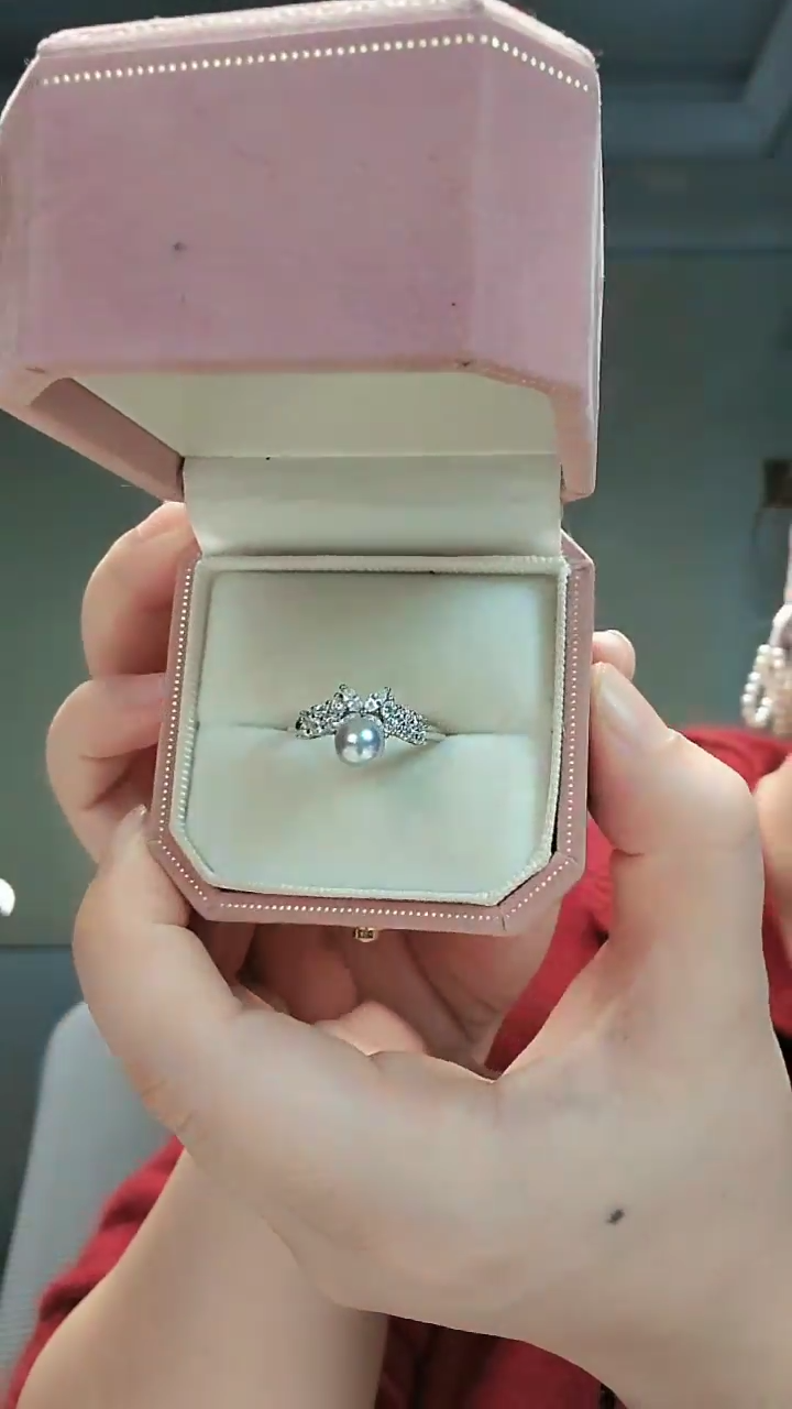 【闪购商品】海水珍珠戒指银S925镶嵌真多麻蝴蝶戒指