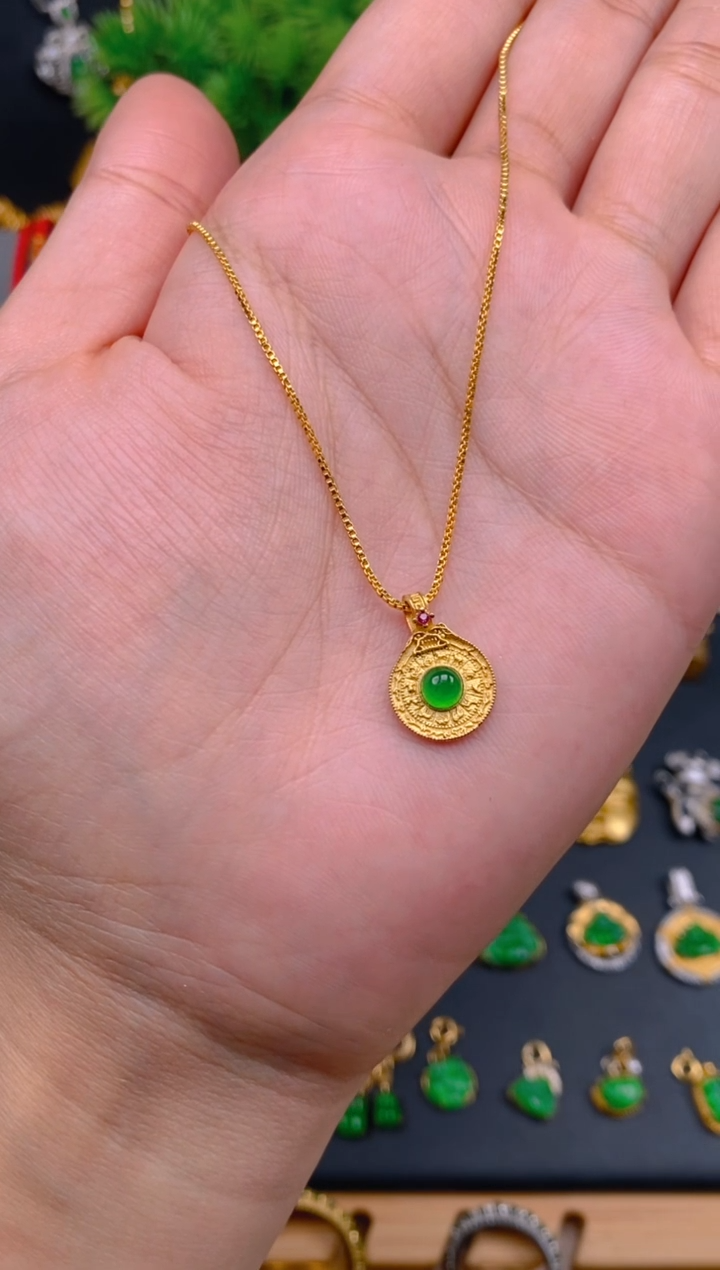 吊坠(不含链)银S925镶嵌翡翠九宫八卦