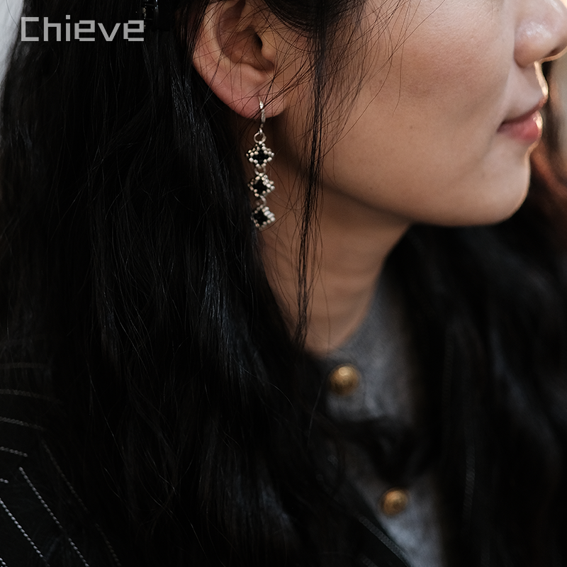 合金玻璃耳饰 Chieve-“群星”长款ins串珠耳饰小众|耳针耳夹款