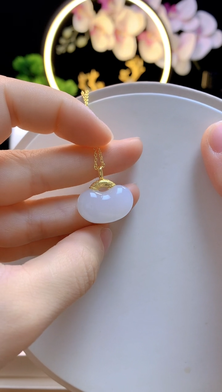 吊坠(赠链)银S925镶嵌和田玉白玉腰才万贯