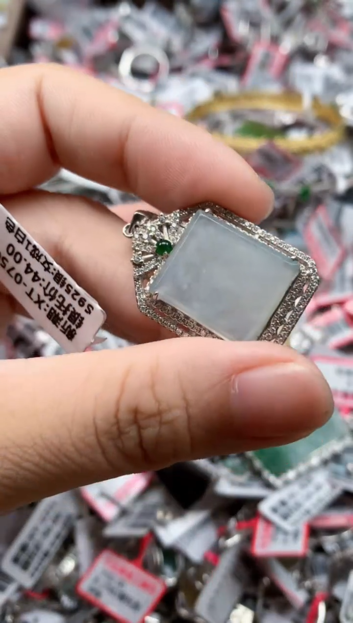 银S925镶嵌戒指翡翠天然A货缅甸翡翠