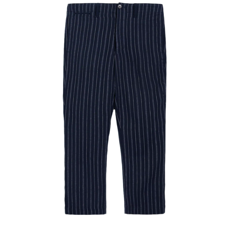 双R Striped Indigo Pants靛蓝羊毛/棉/亚麻混纺休闲西裤Y