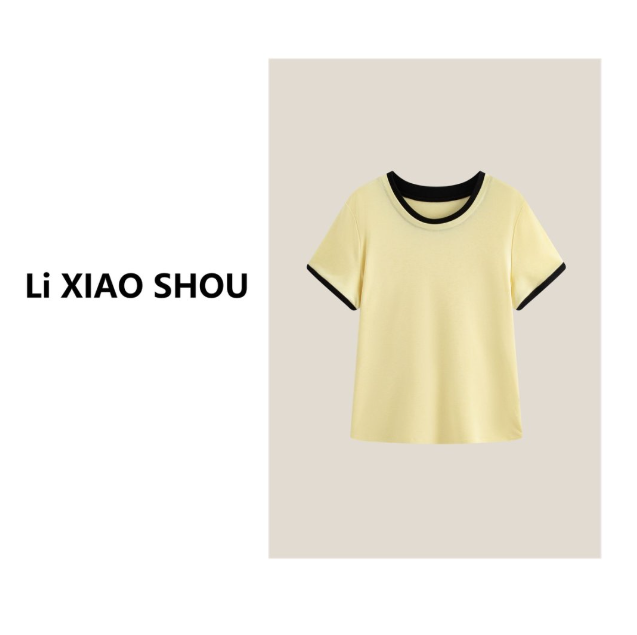 李小瘦大码女装【奶酪】夏季短袖休闲圆领高级感夏季T恤女1158D