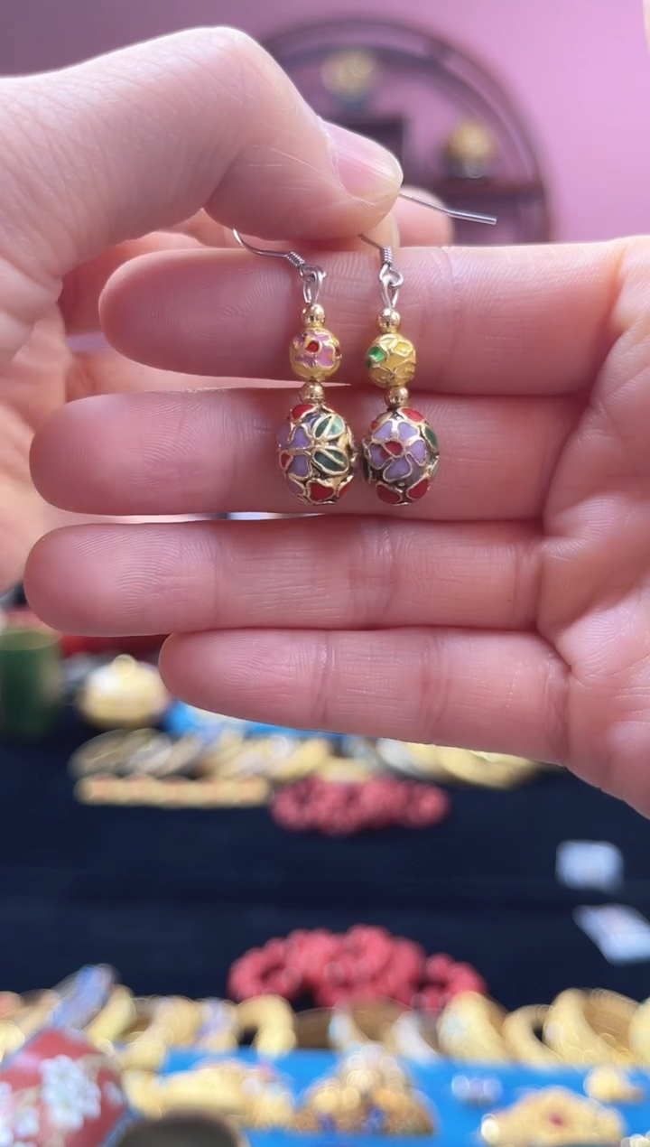 非遗 景泰蓝  金地 耳环 